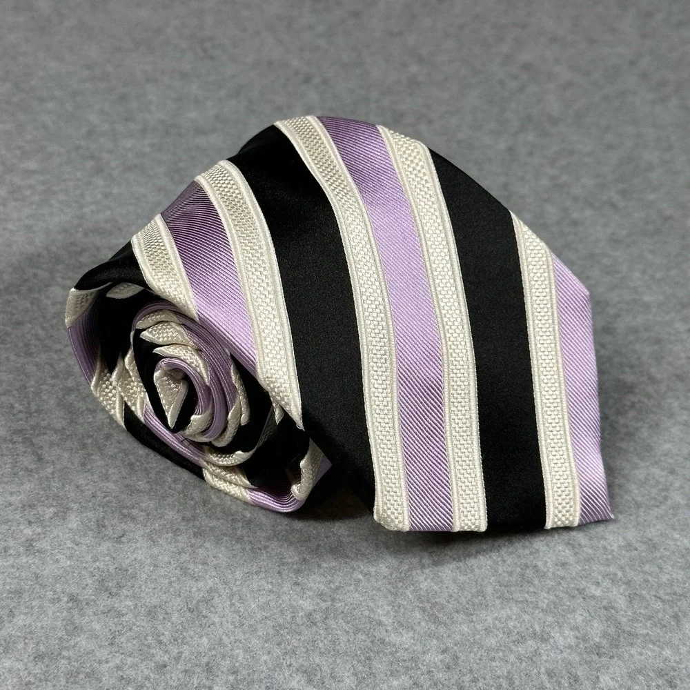 Donald Trump Silk Tie Black Lavender Stripe Power Necktie Mens 60x3.3in NOTE